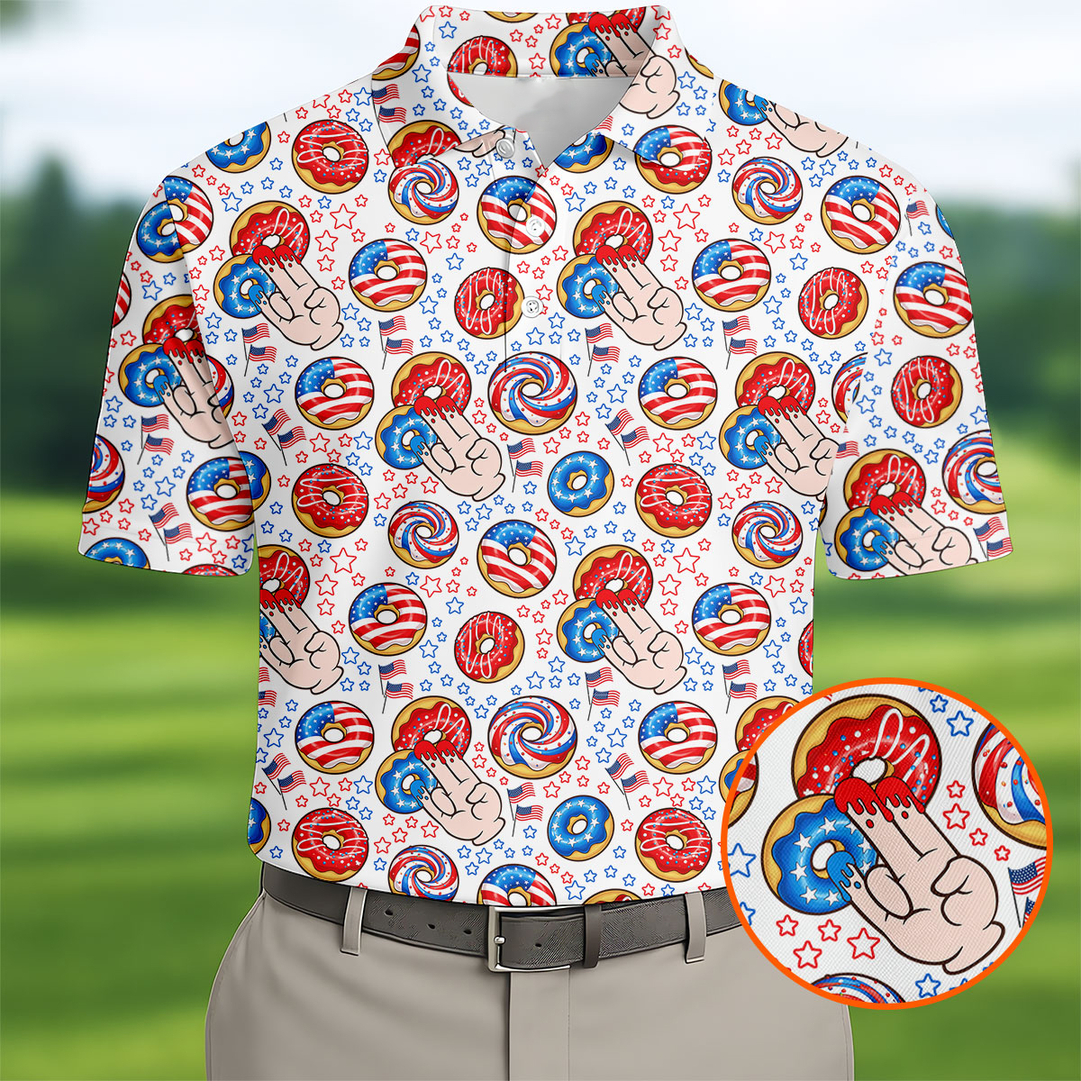 Donut Finger Funny Dirty American Flag Sleeveless Polo Shirt Golfers Apparel Golf Gifts For Men