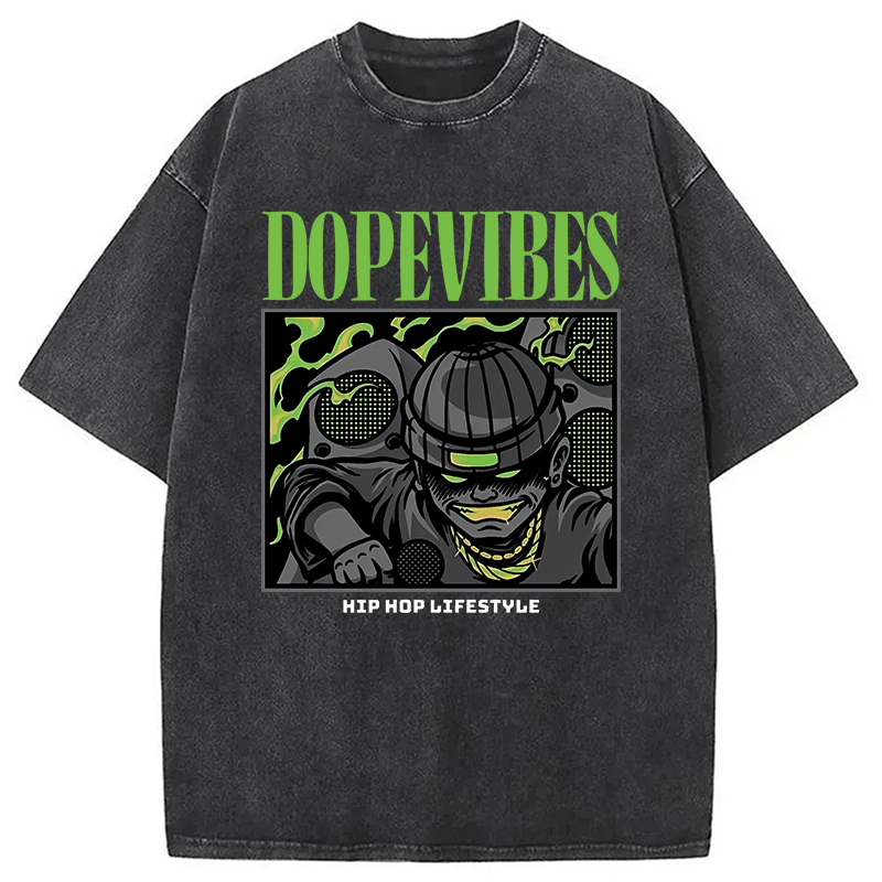 Dope Vibes Hiphop Washed T-Shirt Retro Streetwear Graphic Top Gifts For Besties