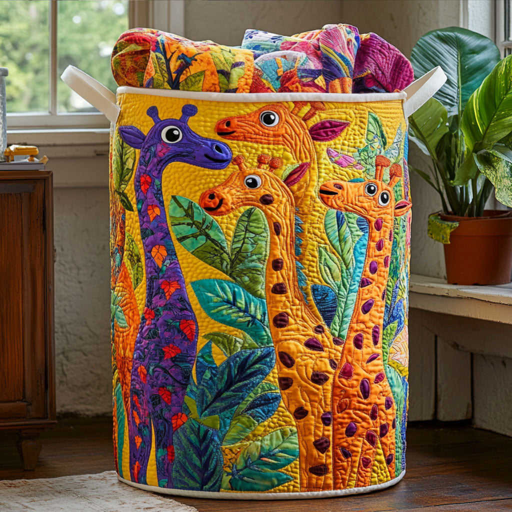 Dot Dot Giraffe Quilted Laundry Basket Thanksgiving Merch Gift