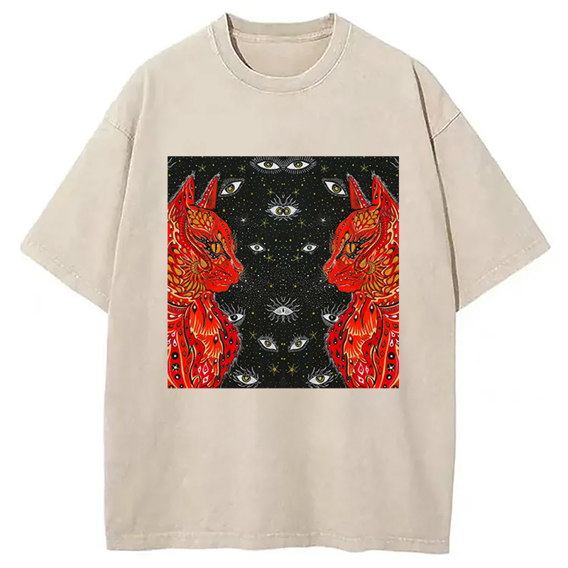 Double Dream Cats Washed T-Shirt Retro Streetwear Graphic Top Gifts For Her Double Dream Cats Washed T-Shirt Retro Streetwear Graphic Top Gifts For Her
