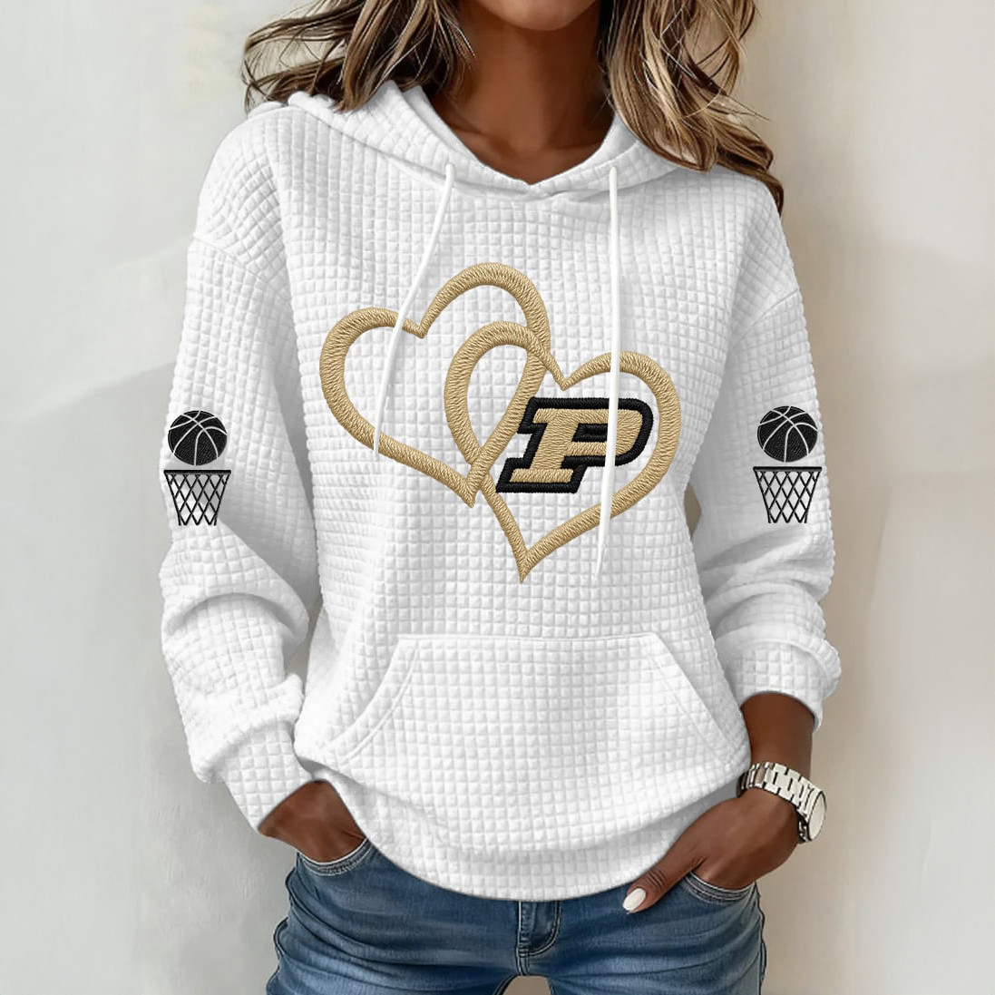 Double Heart Graphic Basketball Hoodie Game Day Basketball Apparel Gift For Mom Birthday