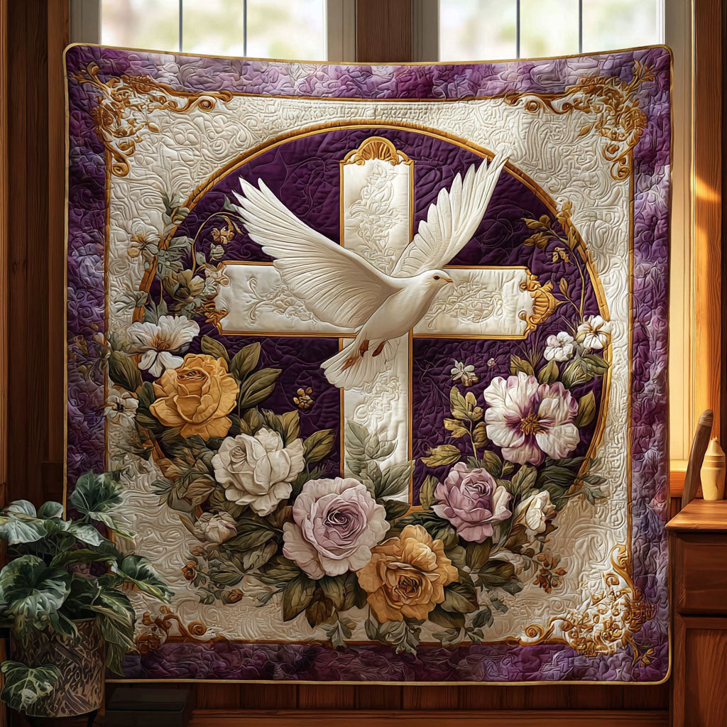 Dove and Petals Quilted Blanket Best Throw Blanket Jesus Gifts For Christmas