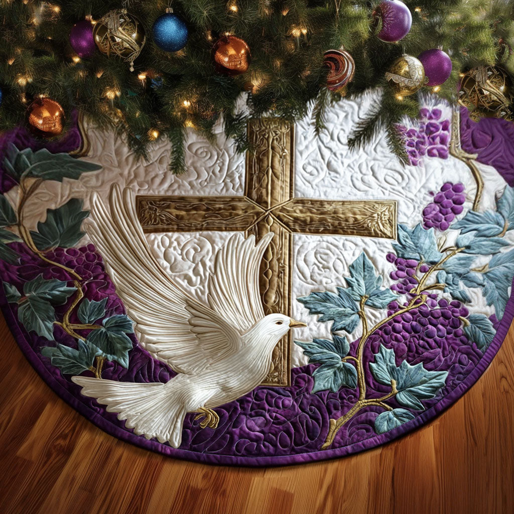 Dove Of Peace Christmas Quilted Tree Skirt Xmas Decor Christmas Gift For Christians