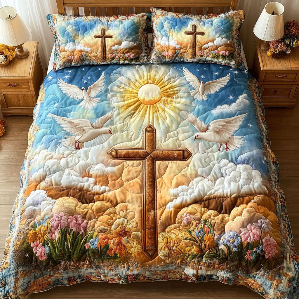 Dove Radiance Quilted Bedding Set Heartwarming Bedding Gift for Loved Ones