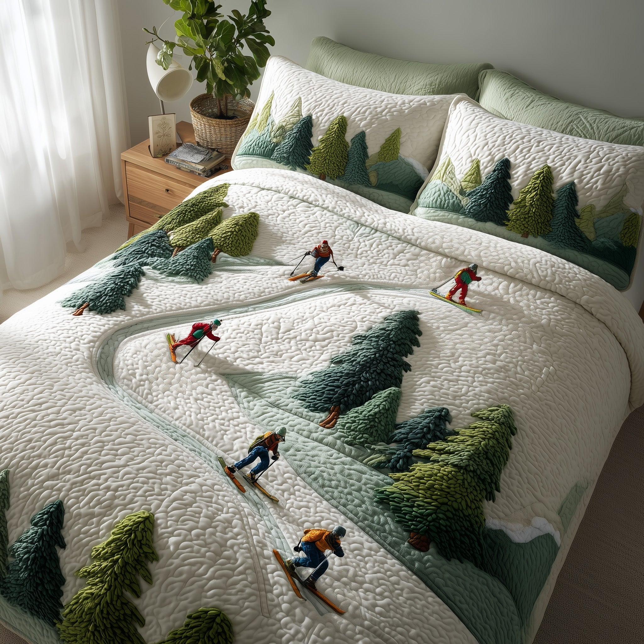 Downhill Skiing Quilted Bedding Set Durable And Long-lasting