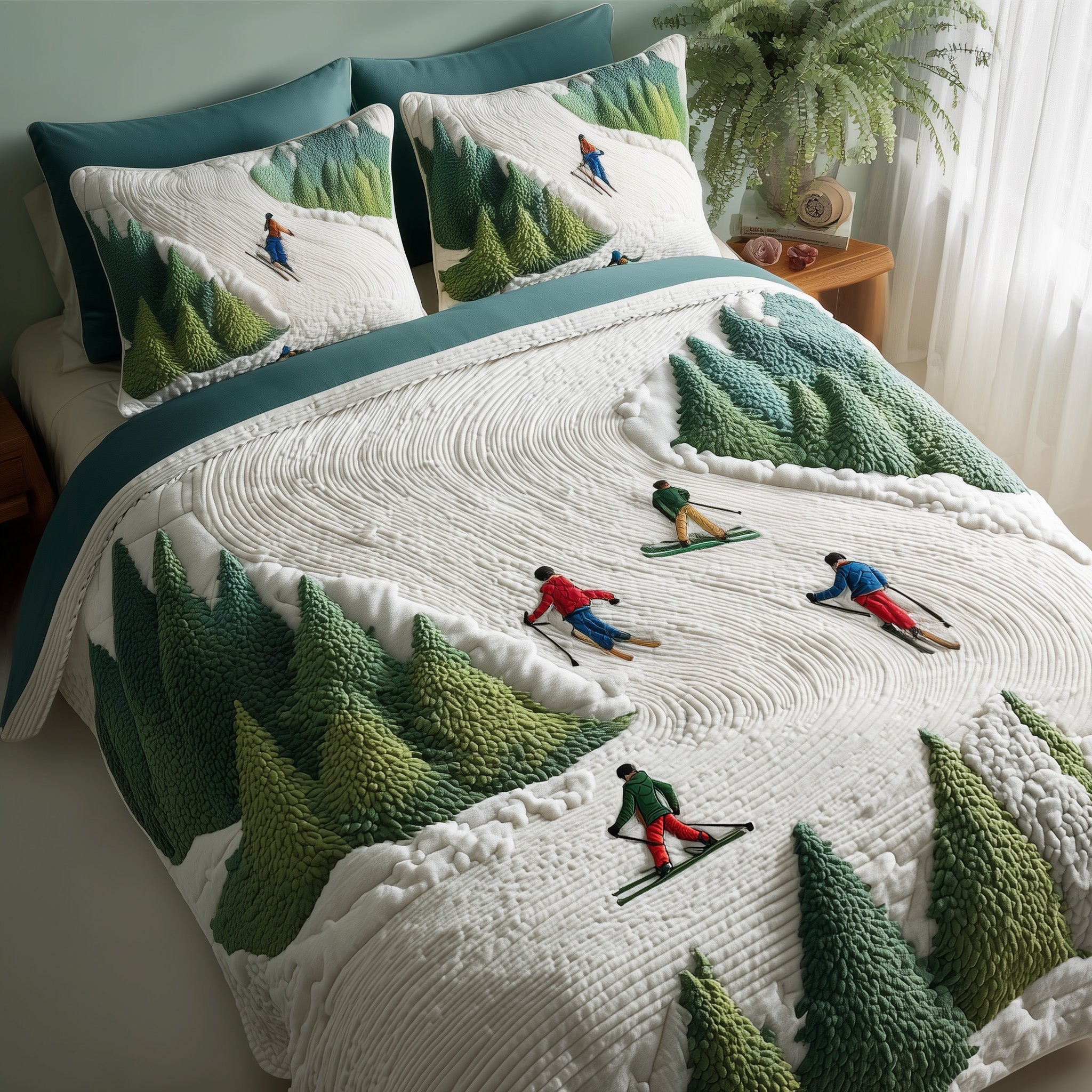 Downhill Skiing Quilted Bedding Set Soft And Smooth