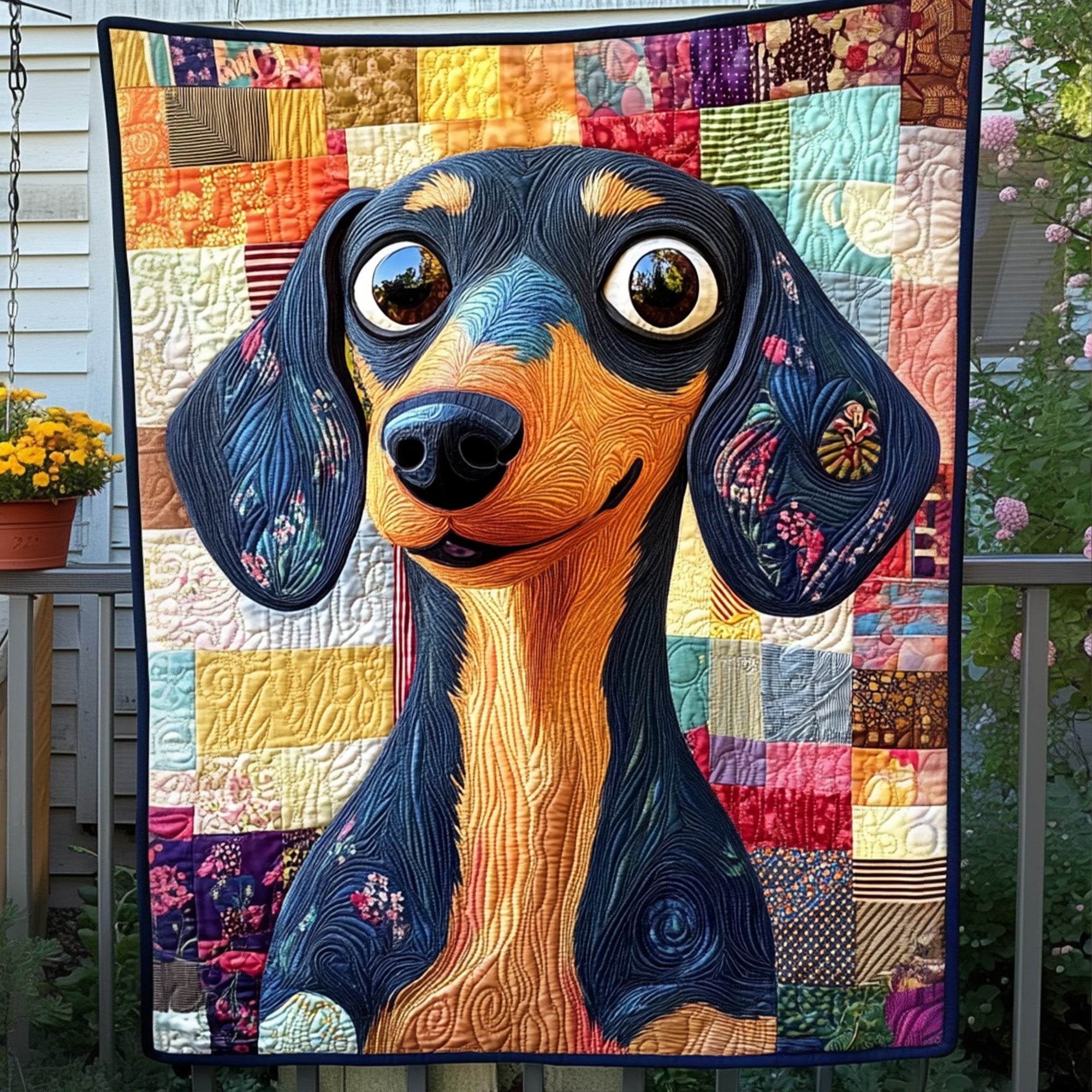 Doxie Cuteness Quilted Blanket Cute Throw Blanket Dachshund Gift Ideas