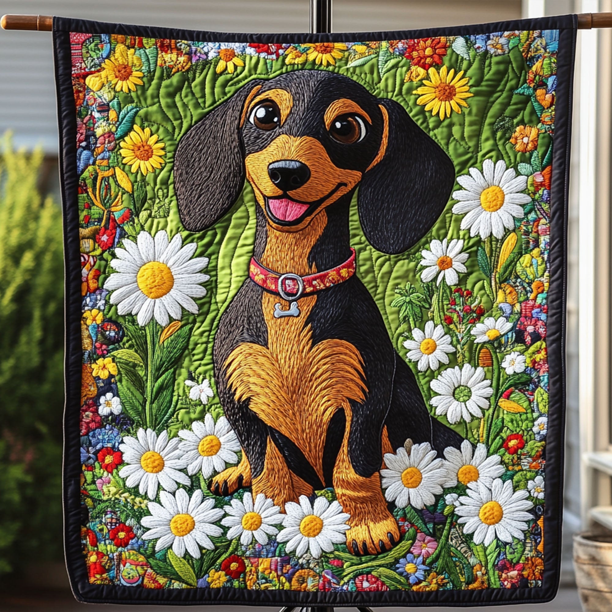 Doxie Delight Quilted Blanket Cute Throw Blanket Christmas Gifts For Dachshund Lovers