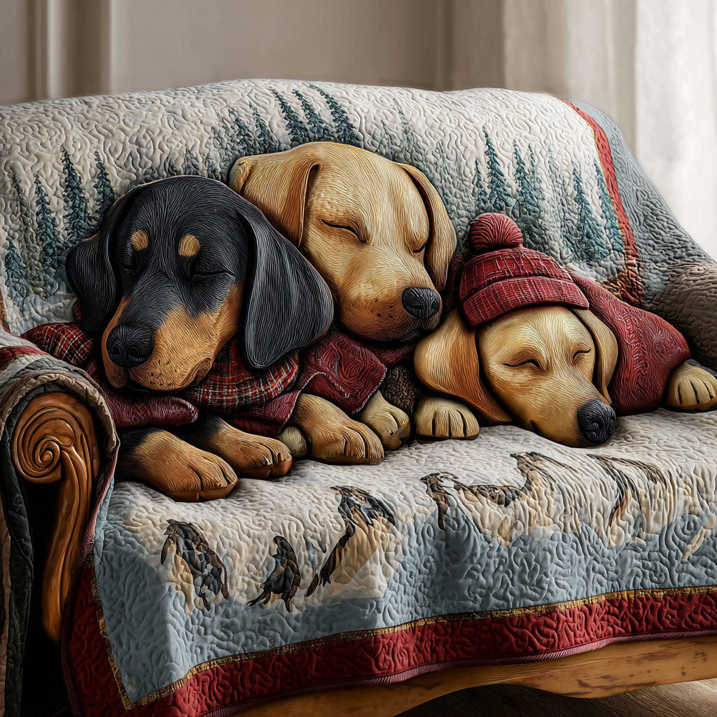 Doxie Dreams Quilted Sofa Cover Living Room Winter Decor Dachshund Gifts For Mom