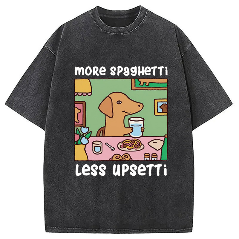 Doxie Eating Spaghetti Washed T-Shirt Casual Vintage Everyday Look Gifts For Her