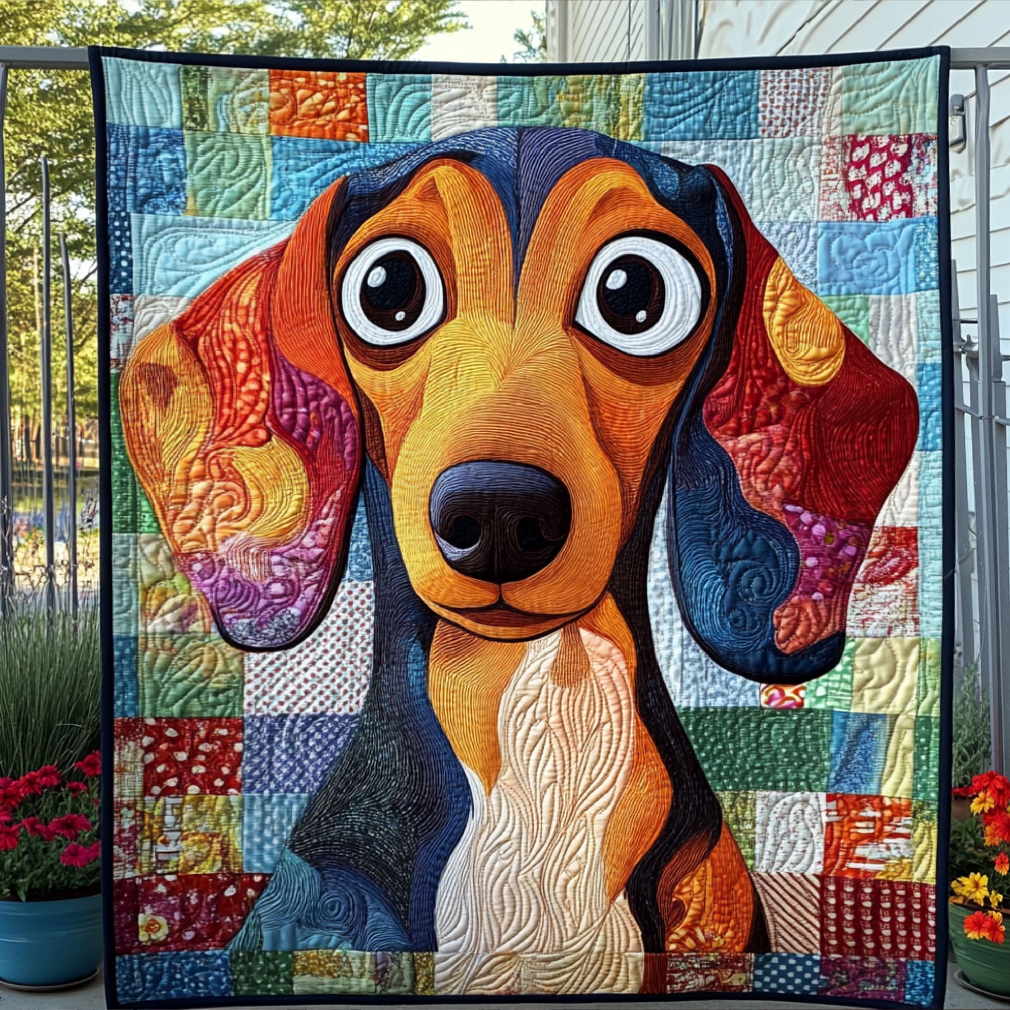 Doxie Portrait Quilted Blanket Christmas Throw Blanket Dachshund Themed Gifts