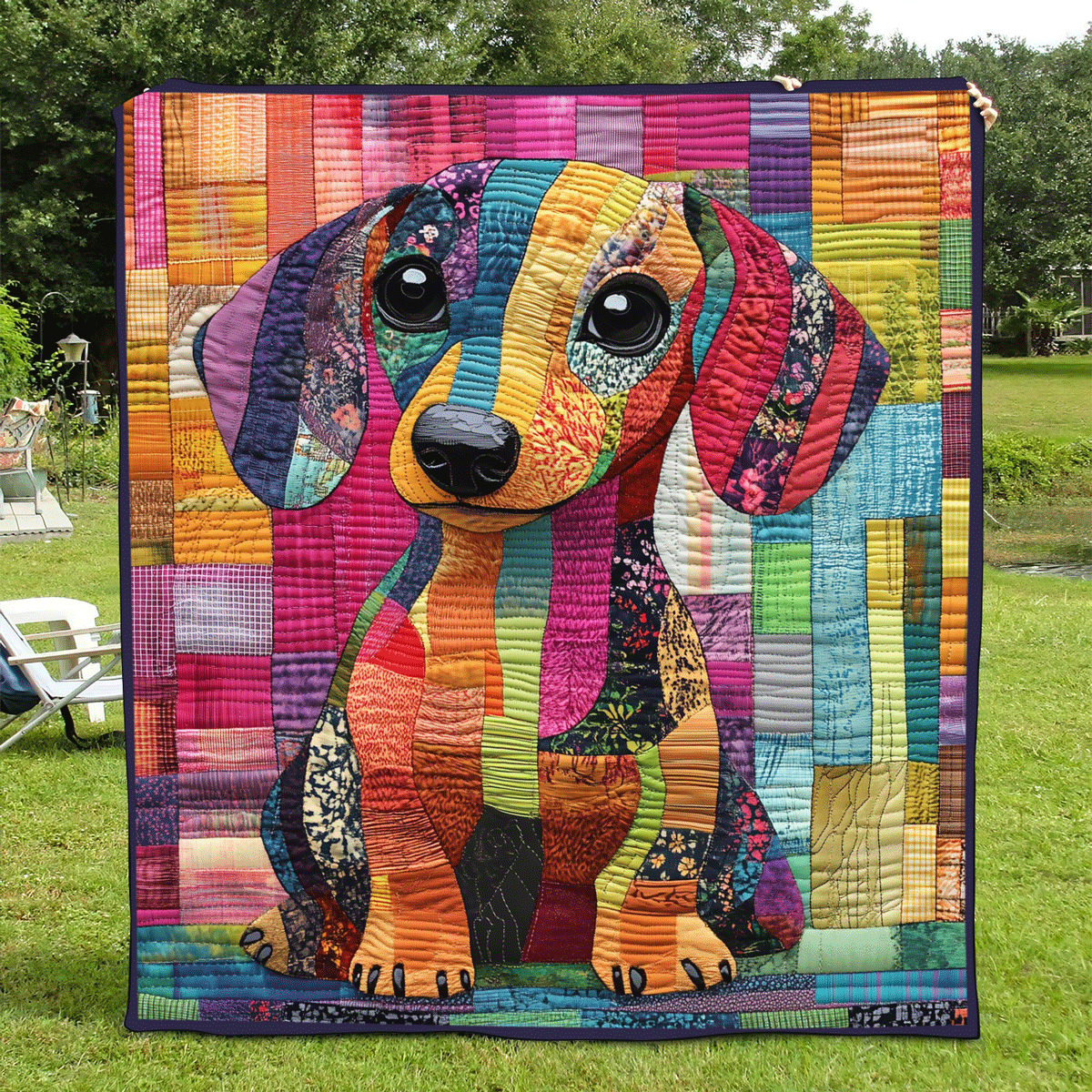 Doxie Rainbow Wonder Quilted Blanket Presents For Dog Lovers
