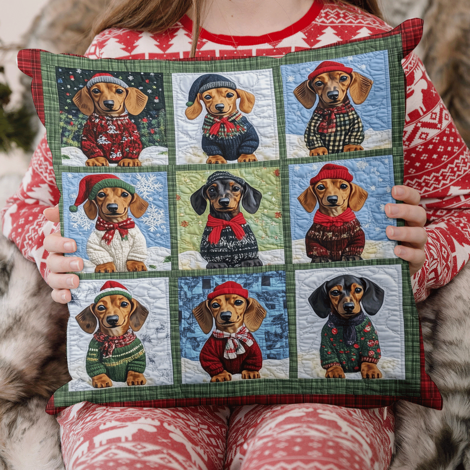 Doxie Winter Wishes Pillow Case Holiday Pillow Cover Decoration