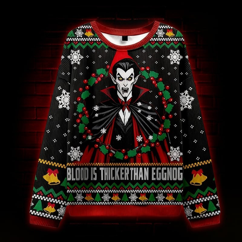 Dracula Blood is Thicker Ugly Christmas Sweater Horror Xmas Gifts Clothing For Friends