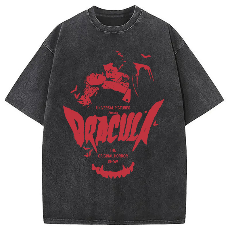 Dracula Horror Washed T-Shirt Cool Urban Street Style Shirt Gifts For BFF