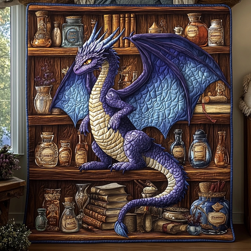 Dragon Alchemy Quilted Blanket Fantasy Creature Art Cozy Bedding Warm Throw Best Gift Dragon Fan