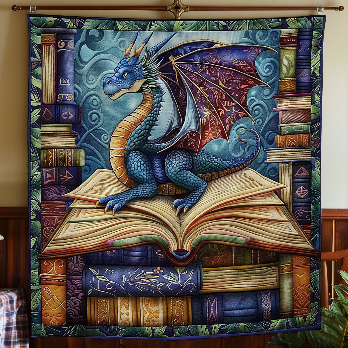 Dragon And Book Quilt Blanket Queen Size Blanket Birthday Presents For Dragon Lovers