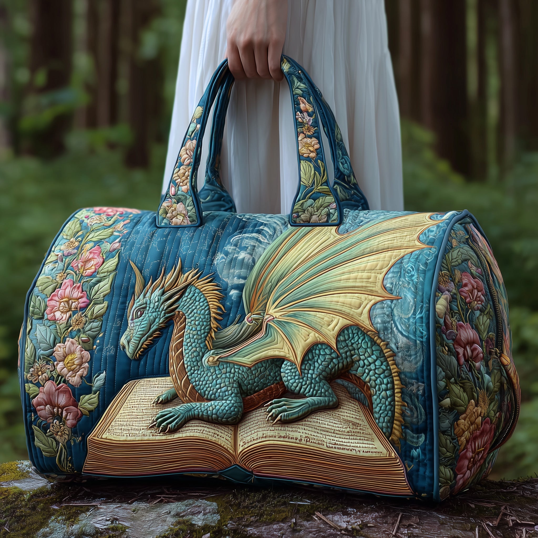 Dragon And Book Quilted Duffle Bag Practical And Versatile