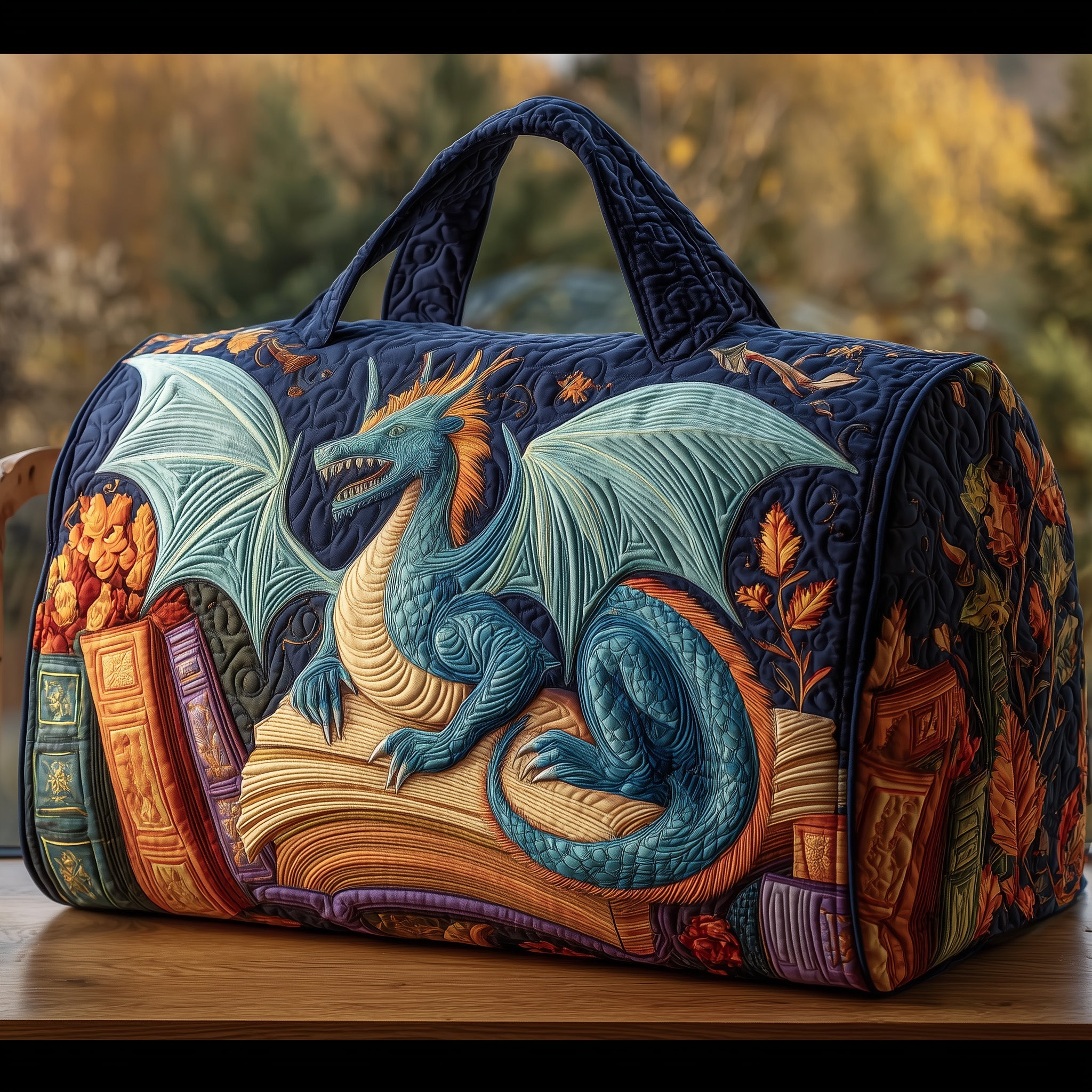Dragon And Books Quilted Duffle Bag Christmas Gift Idea