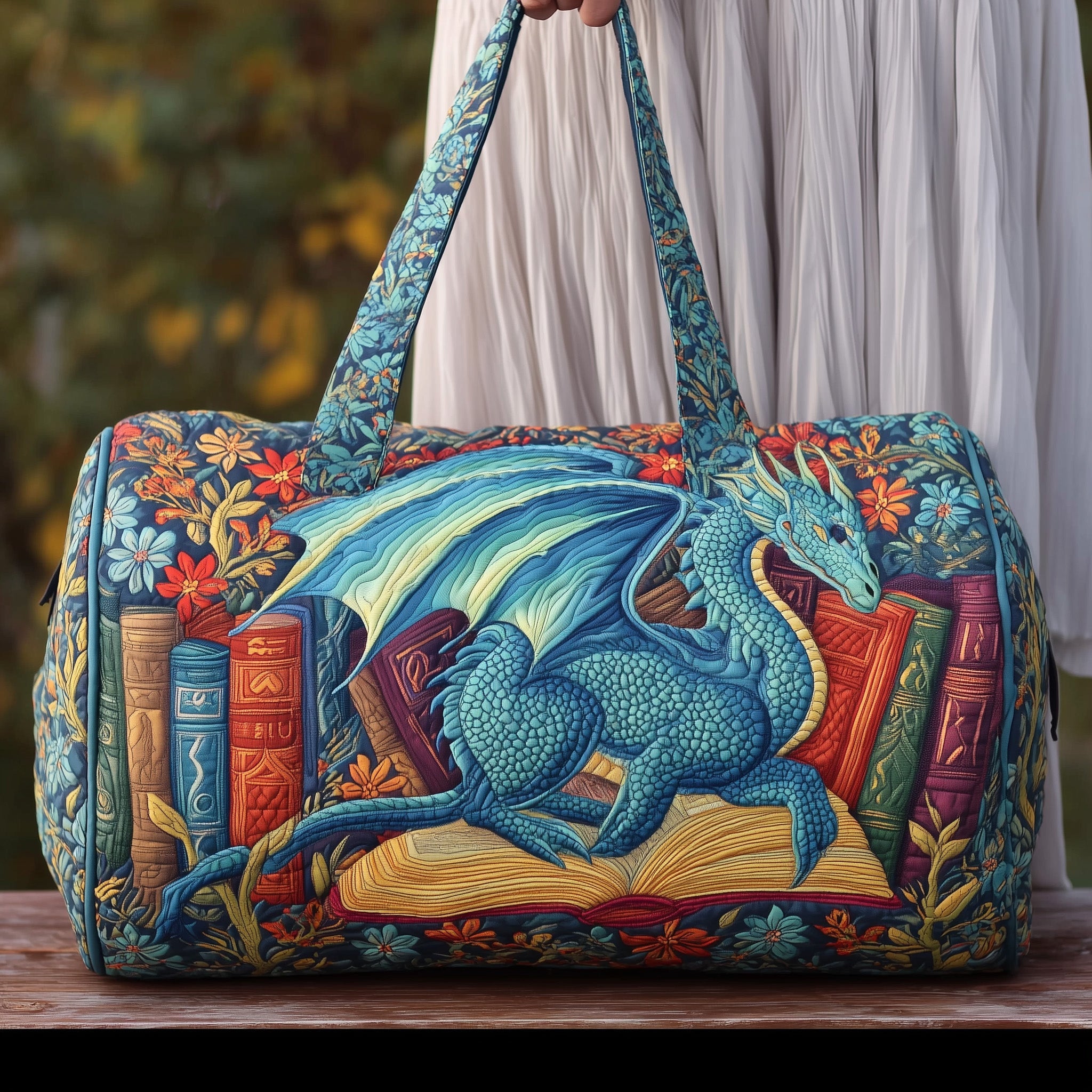 Dragon And Books Quilted Duffle Bag Stylish And Practical
