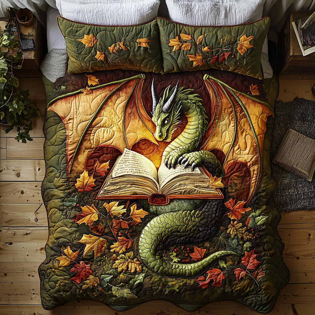 Dragon Autumn Book Quilted Bedding Set Bed Room Decoration Dragon Gifts For 10 Year Olds