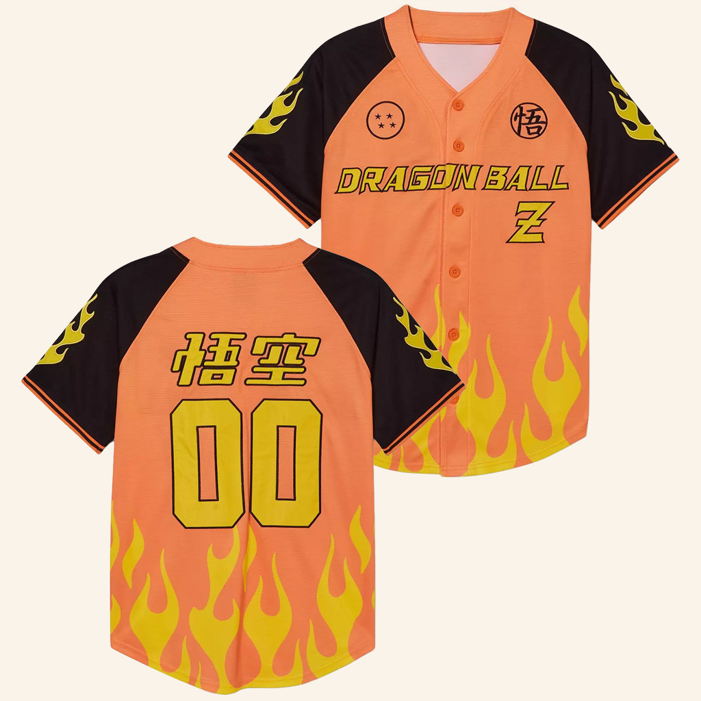 Dragon Ball Z Merch Dragon Ball Z Flame Baseball Jersey Gifts For Husband