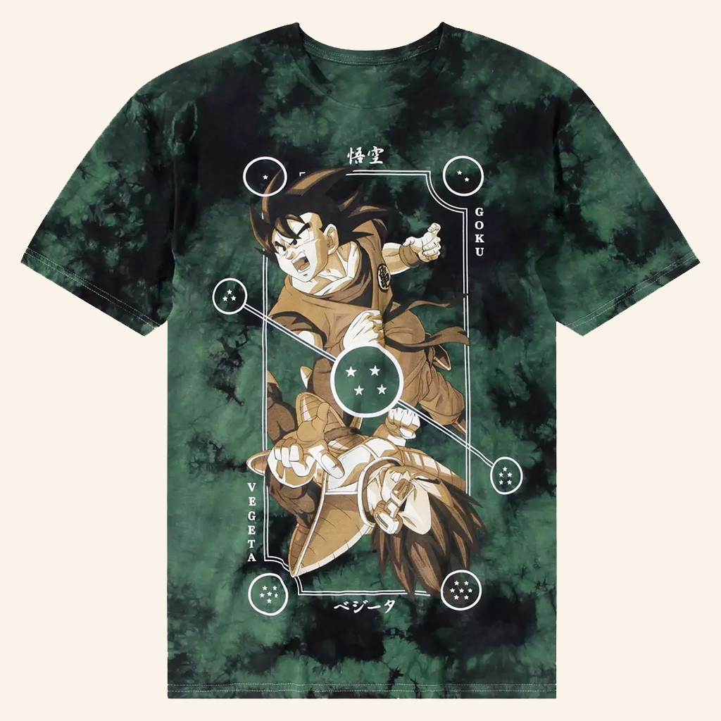 Dragon Ball Z Merch Goku And Vegeta Dual Card Tie Dye T-Shirt Presents For Anime Lovers
