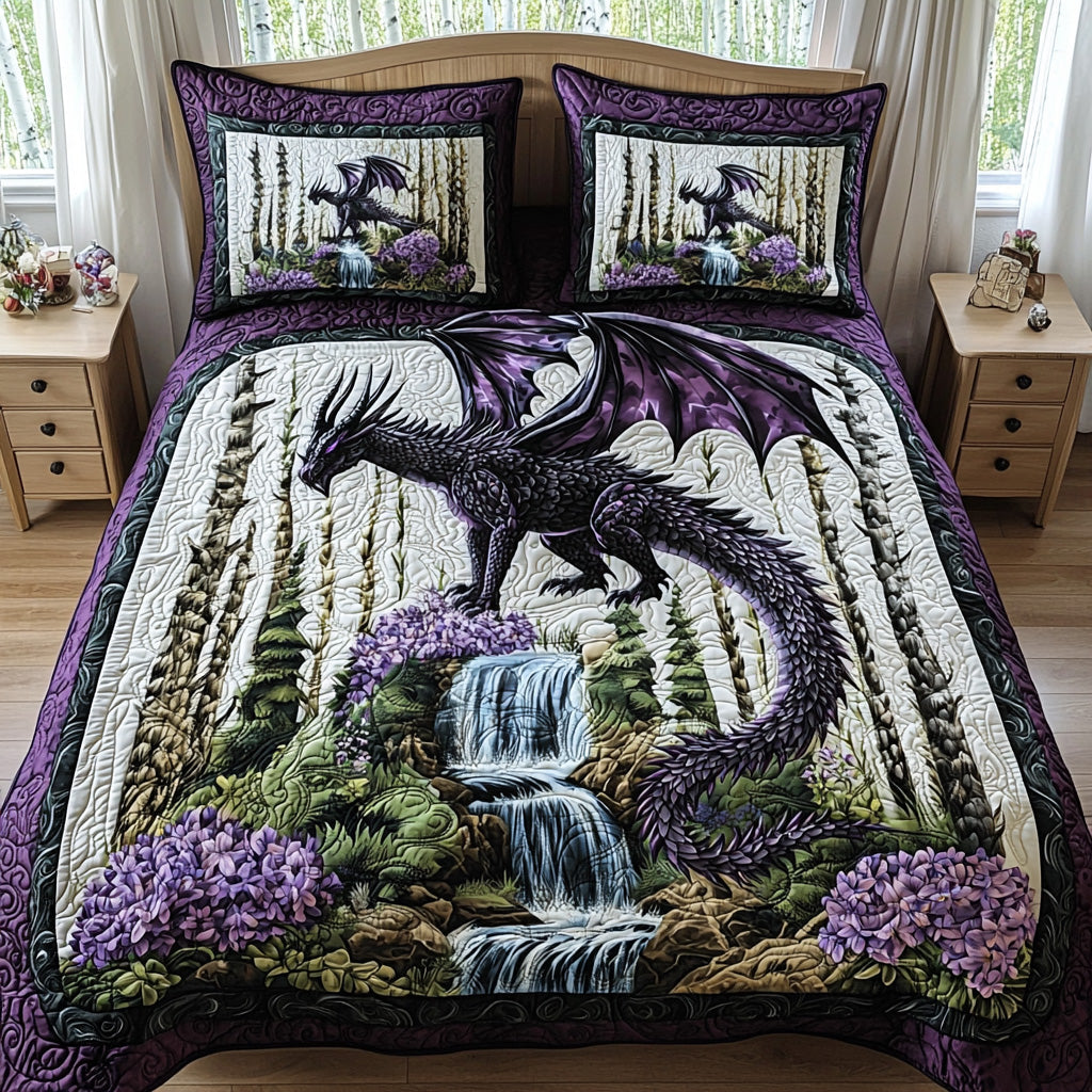 Dragon Bloom Quilted Bedding Set Best Bed Sheet Set Dragon Gifts For Him