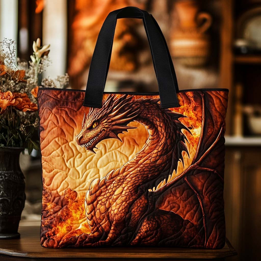 Dragon Blossom Path Quilted Tote Bag Gifts For Dragonfly Lovers
