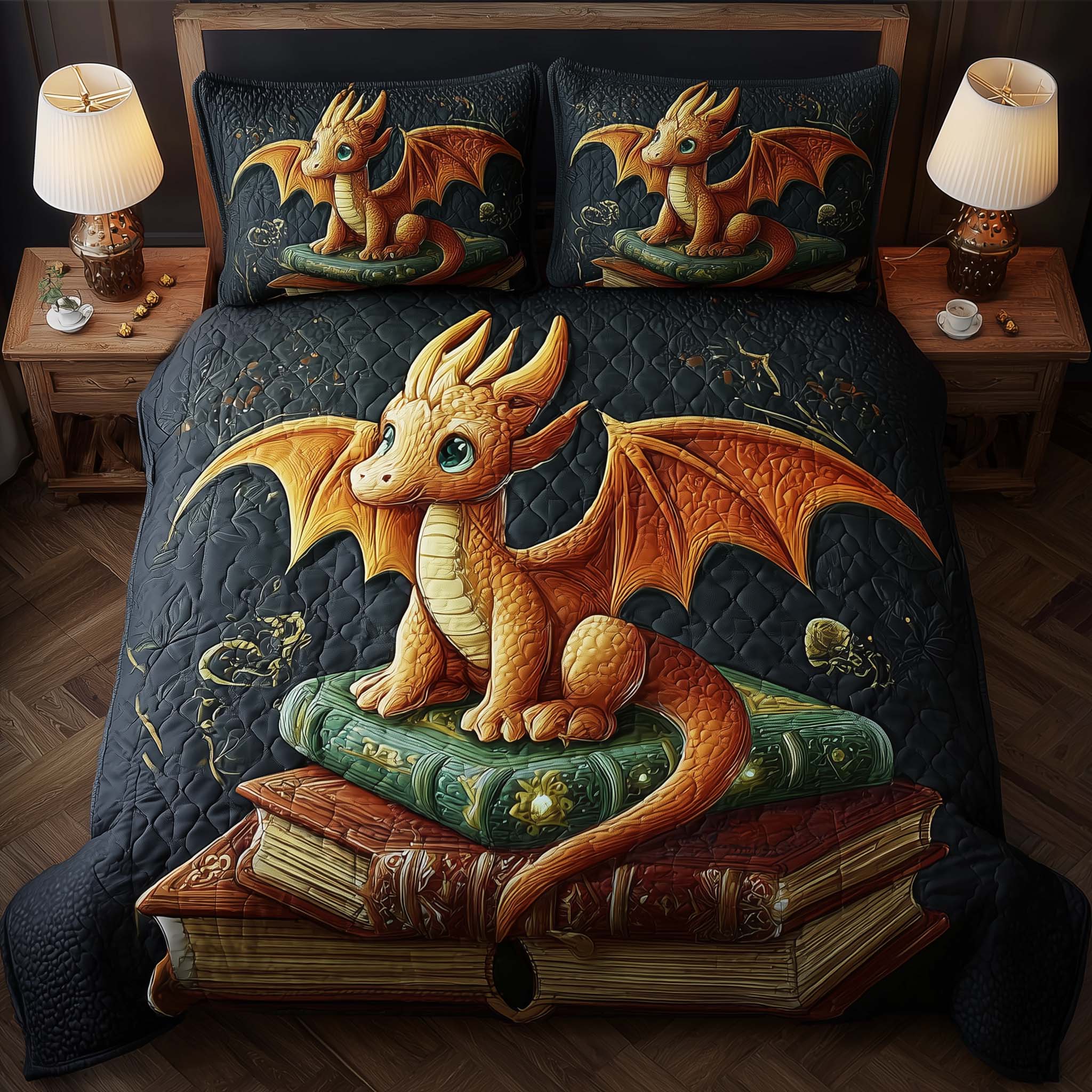 Dragon Book Quilted Bedding Set Lightweight