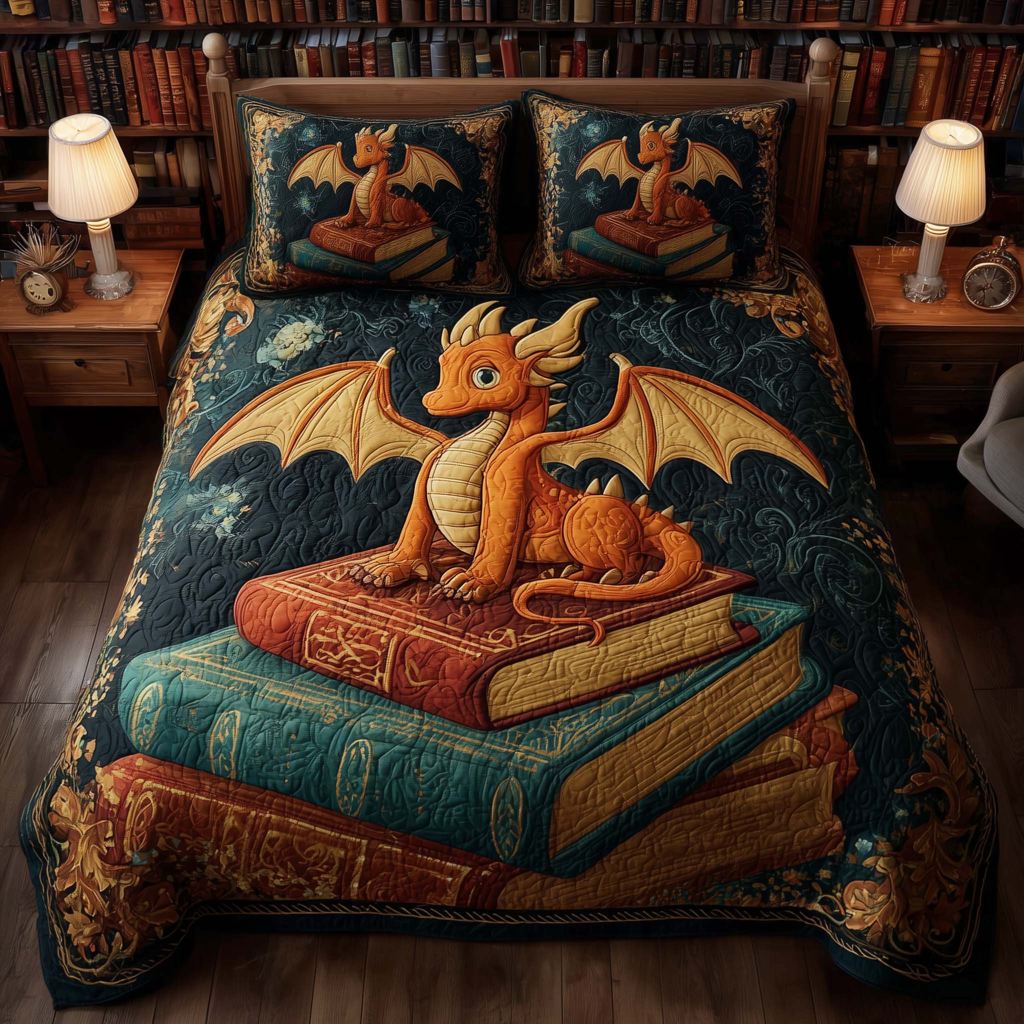 Dragon Book Quilted Bedding Set Soft And Smooth