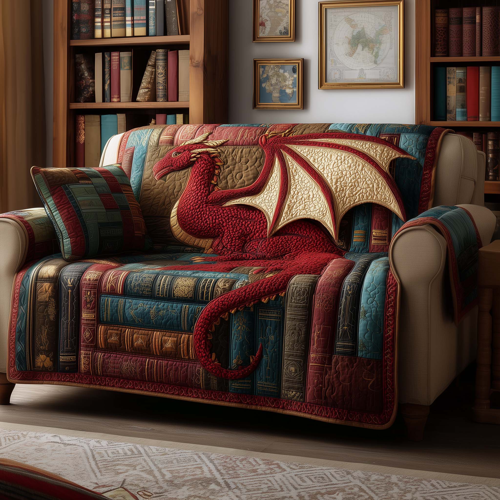 Dragon Book Quilted Sofa Cover Book Easy To Clean Sofa Guard Great Dragon Lover Gifts