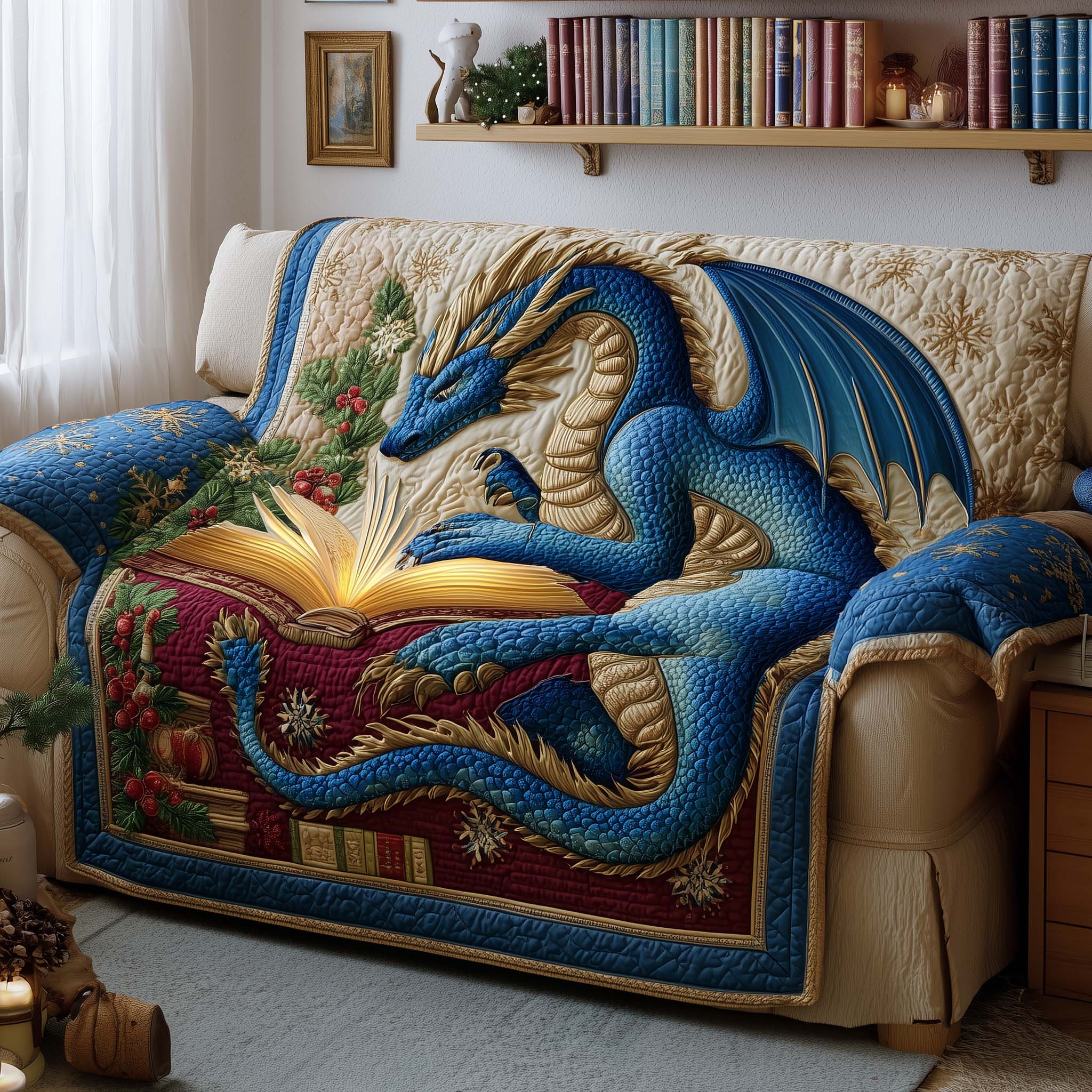 Dragon Book Quilted Sofa Cover Book Mysterious Sofa Throw Great Dragon Lover Gifts