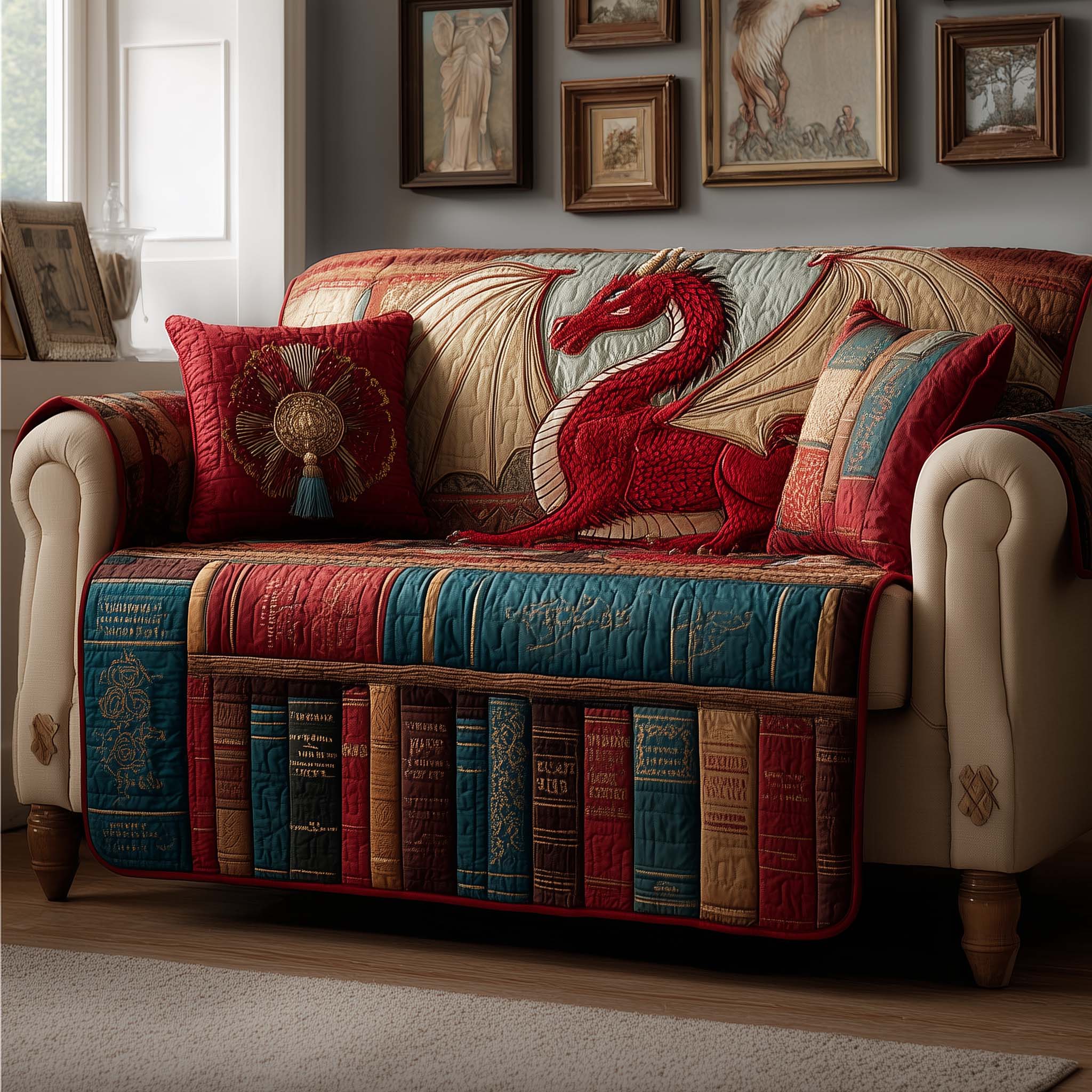 Dragon Book Quilted Sofa Cover Book Sofa Throw High Quality Great Dragon Lover Gifts