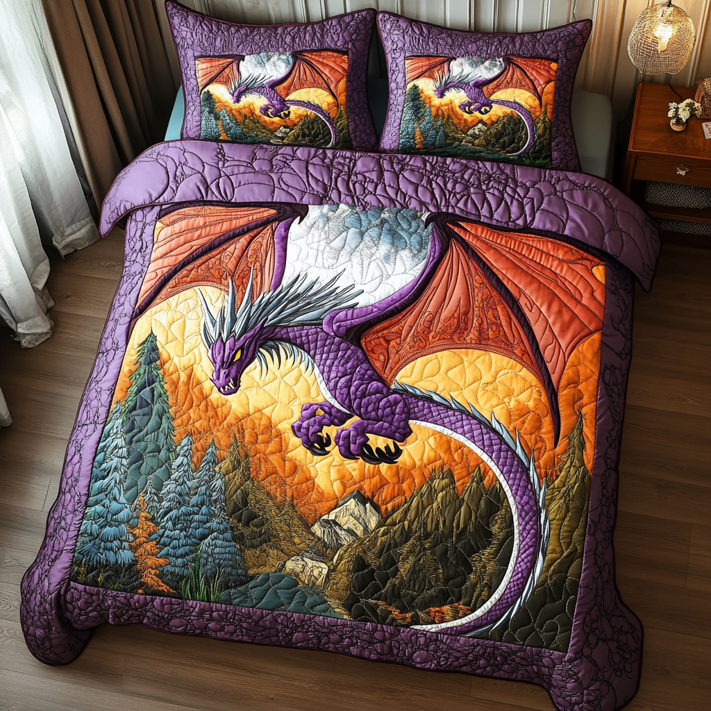 Dragon Brave Quilted Bedding Set Bed Decor Awesome Gifts For Dragon Lovers