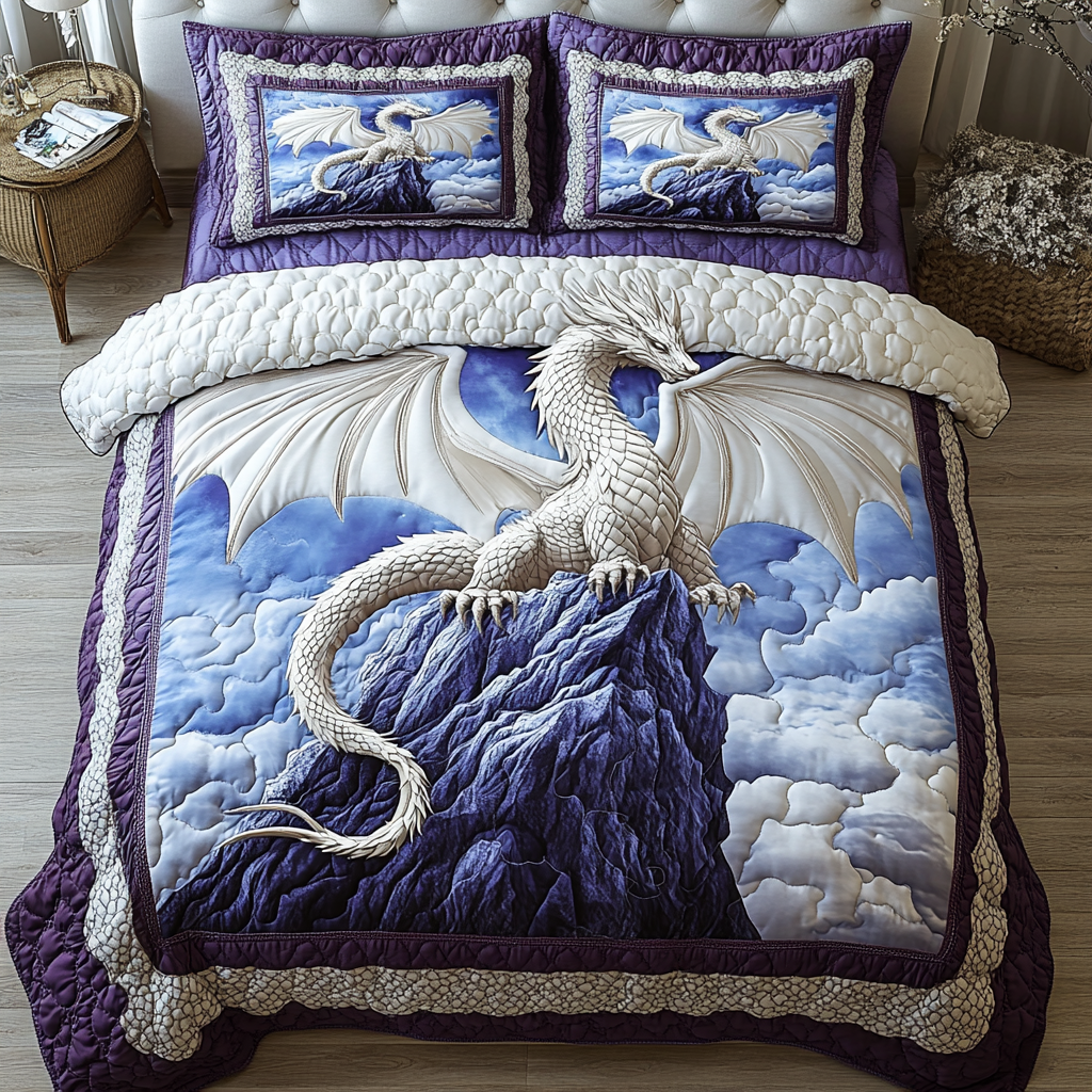 Dragon Breath Quilted Bedding Set Aesthetic Room Decor Items Stuff For DragonLovers