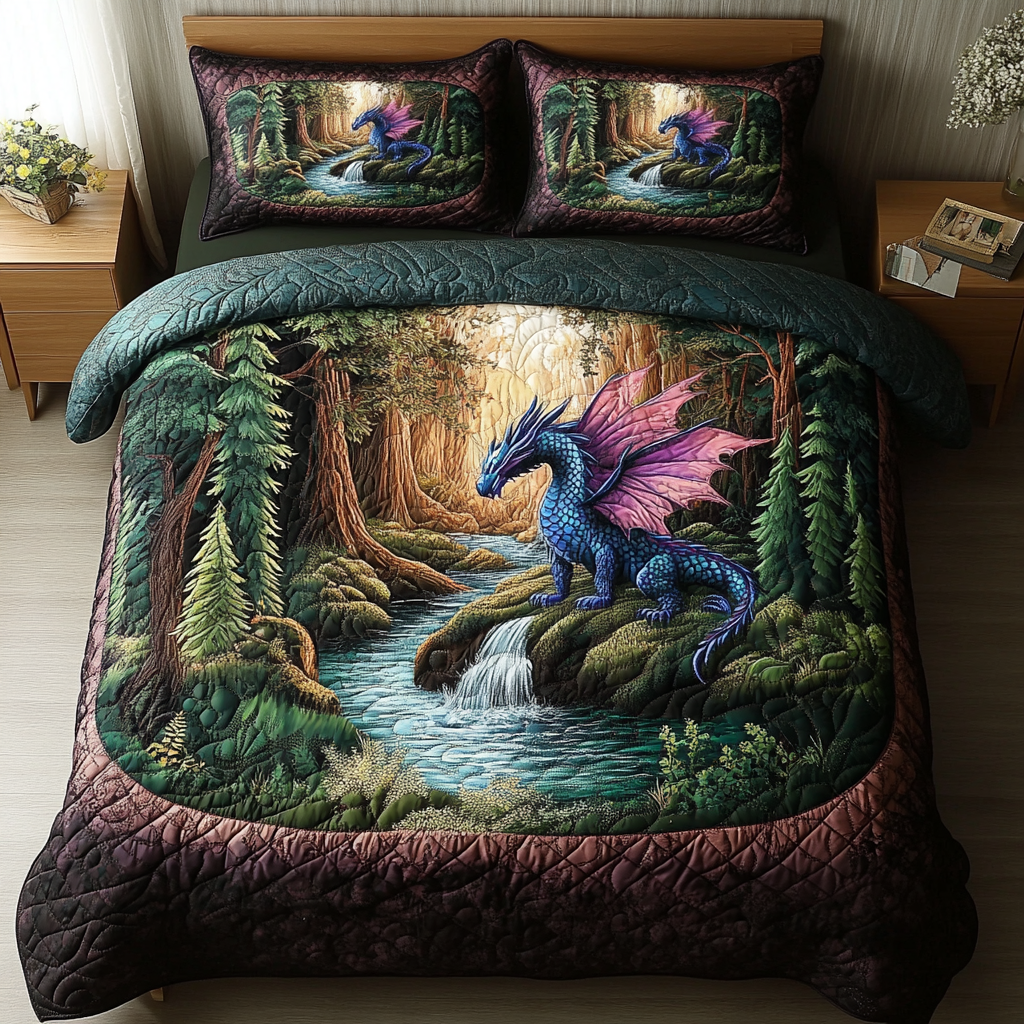 Dragon Breath Quilted Bedding Set Cool Bedroom Decor Unusual Dragon Gifts
