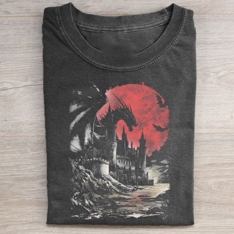 Dragon Castle Fantasy T-Shirt Red Moon Fantasy Apparel Gifts For Men