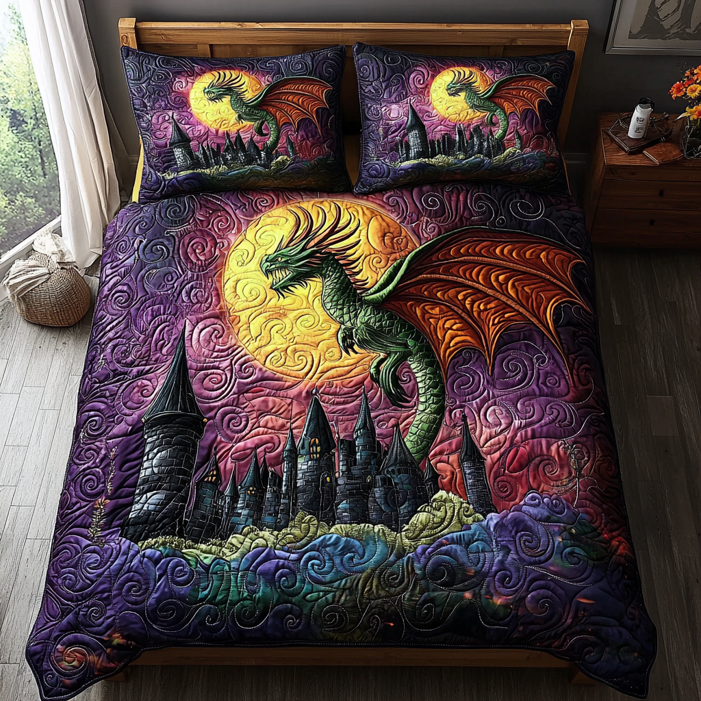 Dragon Castle Quilted Bedding Set Duvet Cover Bed Sheet Set Unique Dragon Gifts