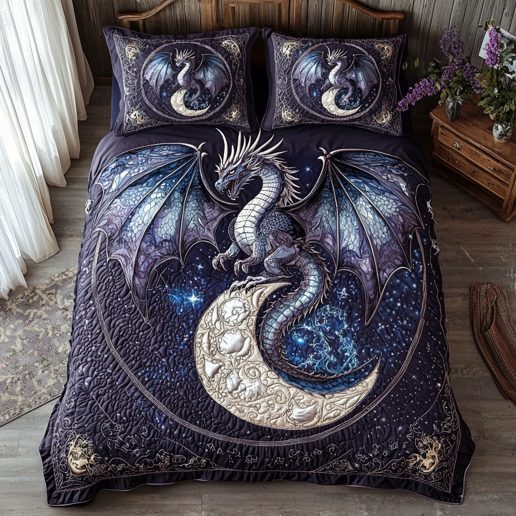 Dragon Crescent Quilted Bedding Set Best Bed Sheet Set Dragon Related Gifts