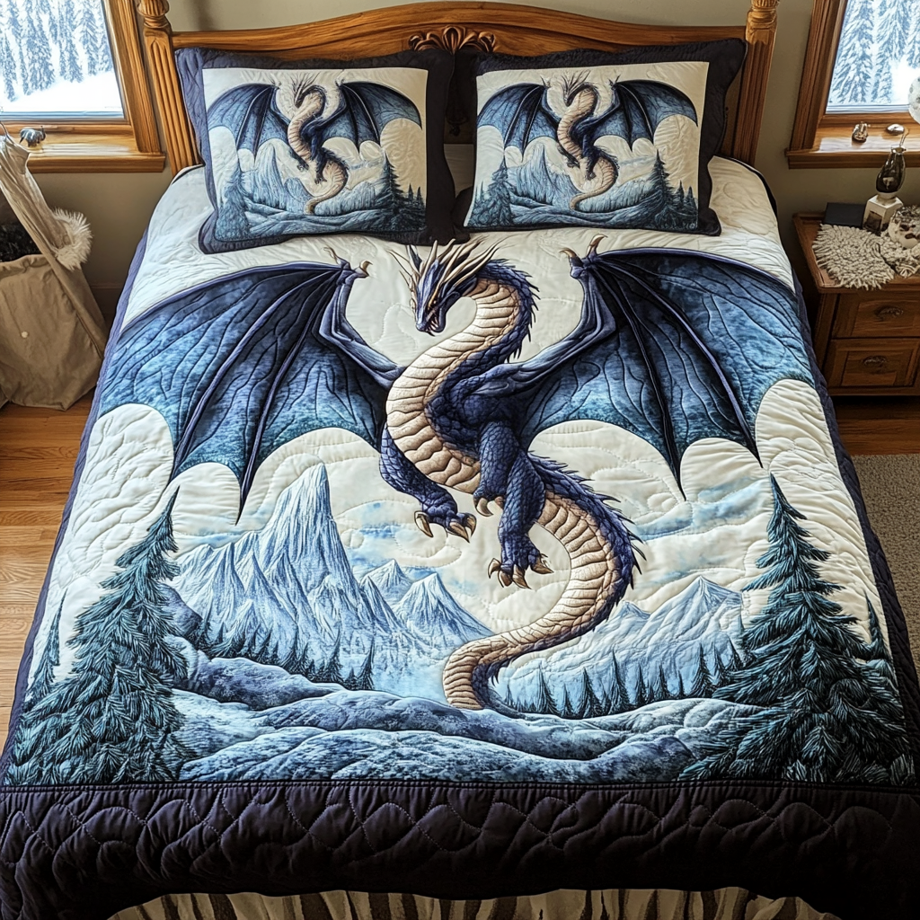 Dragon Crest Quilted Bedding Set King Size Comforter Sets Birthday Gift for Wife