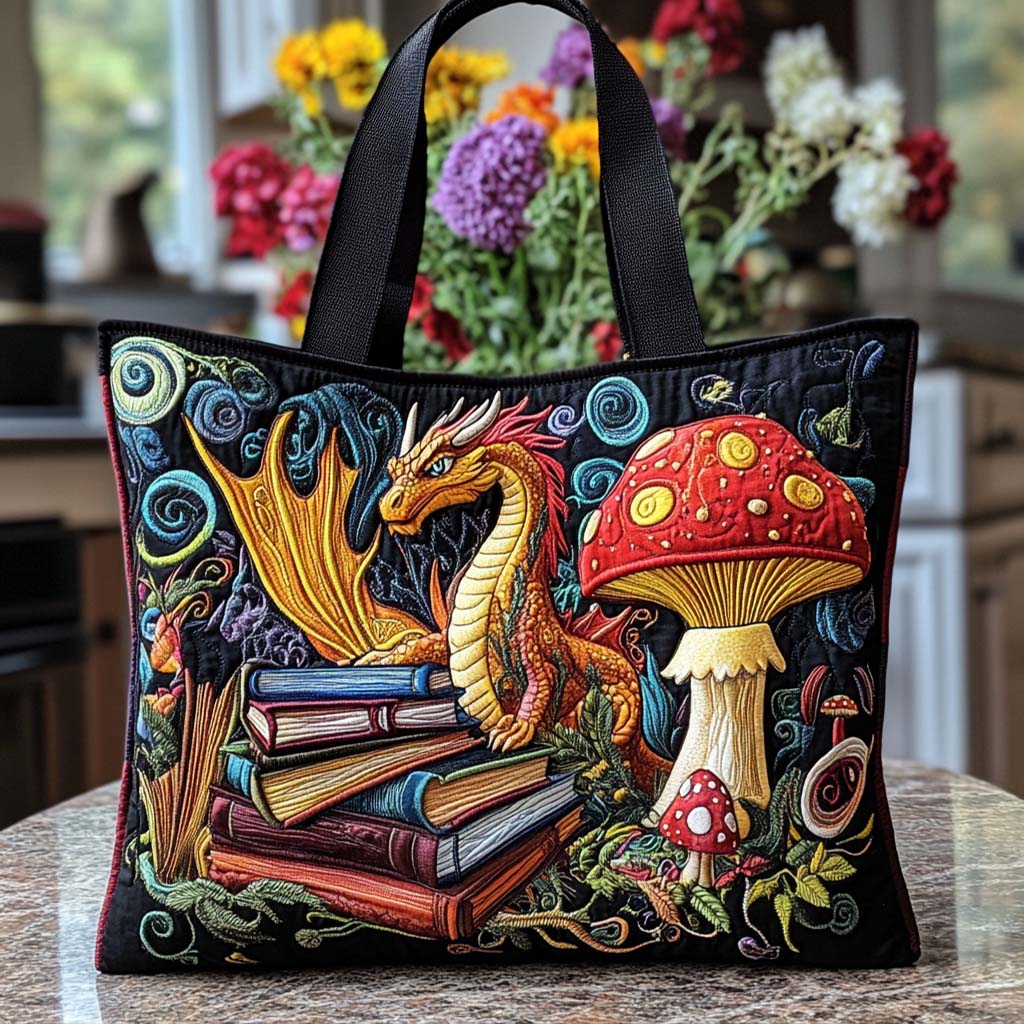 Dragon Ember Glow Quilted Tote Bag Gift For Someone Who Loves Dragonflies
