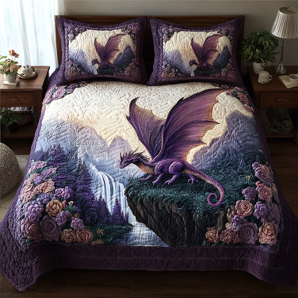 Dragon Embrace Quilted Bedding Set Cute Room Decor Great Dragon Lover Gifts