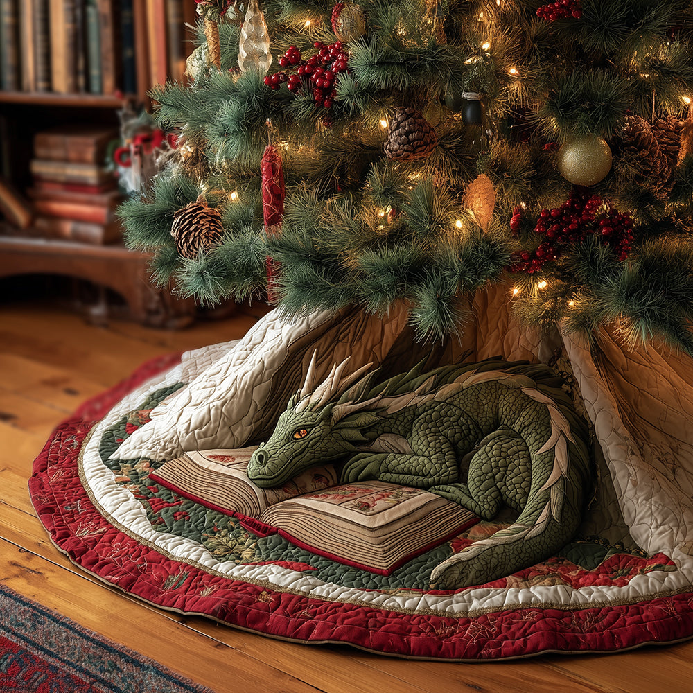 Dragon Evergreen Christmas Quilted Tree Skirt Holiday Decorations Best Dragon Christmas Gifts