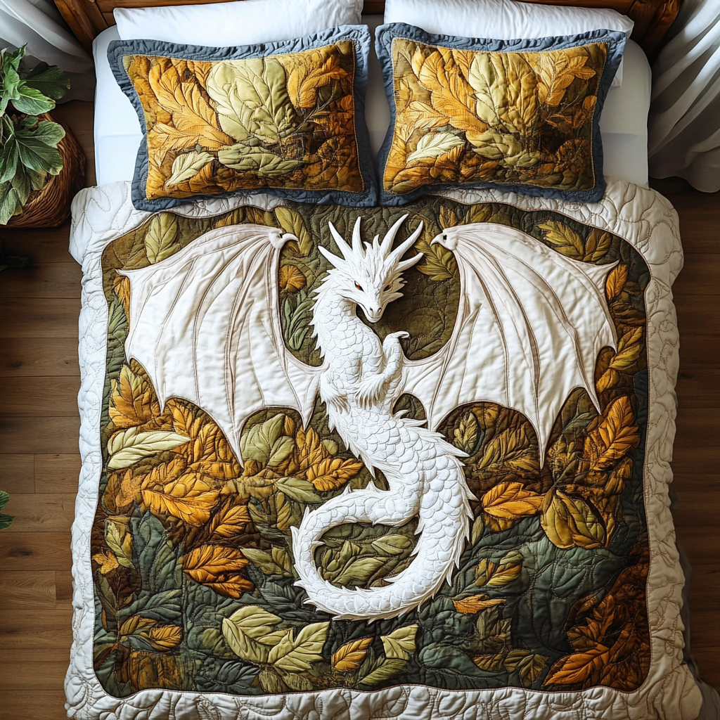 Dragon Fall Forest Quilted Bedding Set Bed Room Decoration Novelty Dragon Gifts