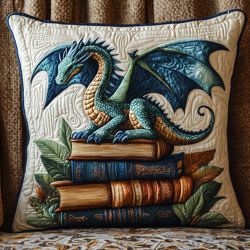 Dragon Fantasy Quilted Pillow Case Cozy Winter Cushion Cover