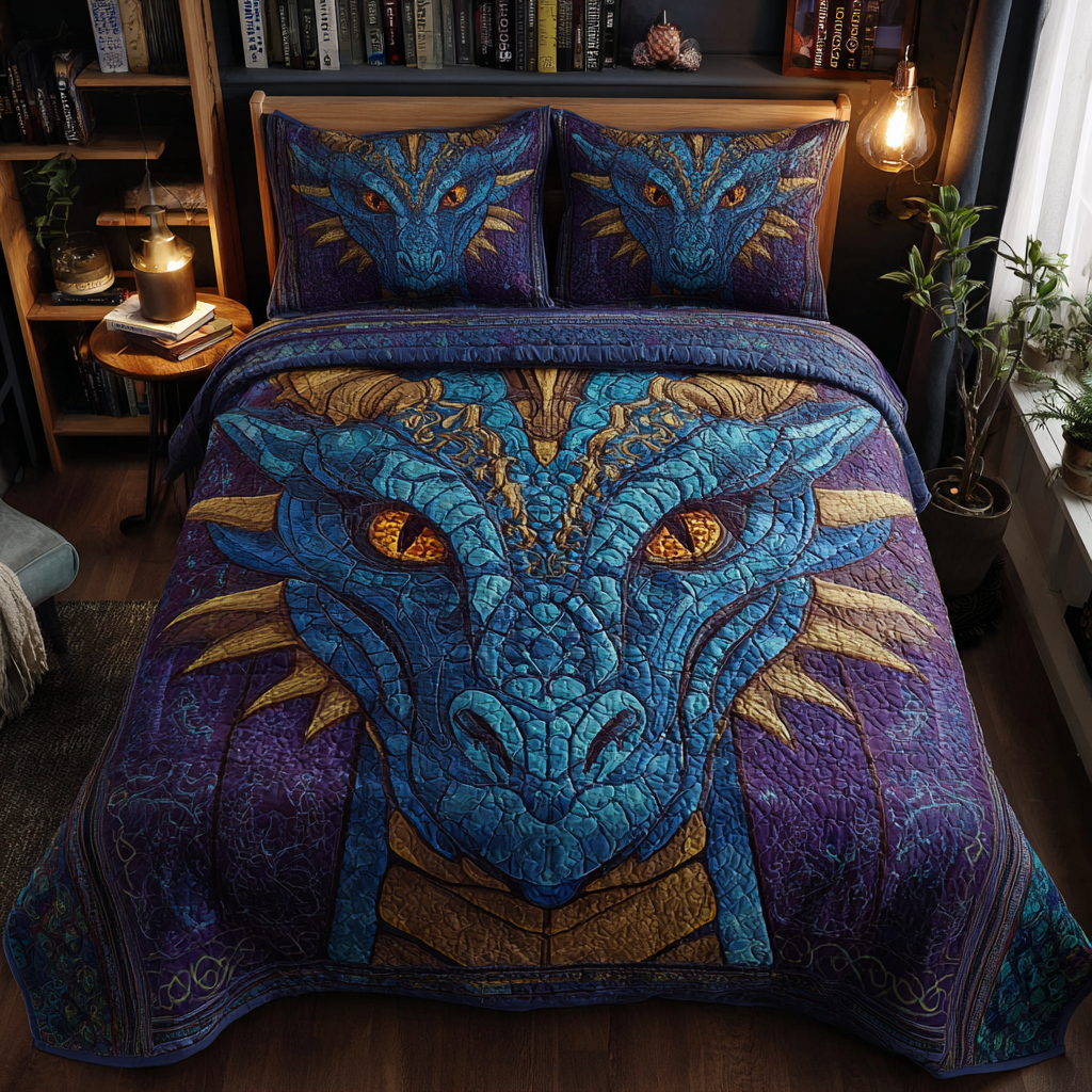 Dragon Fire Quilted Bedding Set Bed Room Decoration Dragon Gifts For Brothers