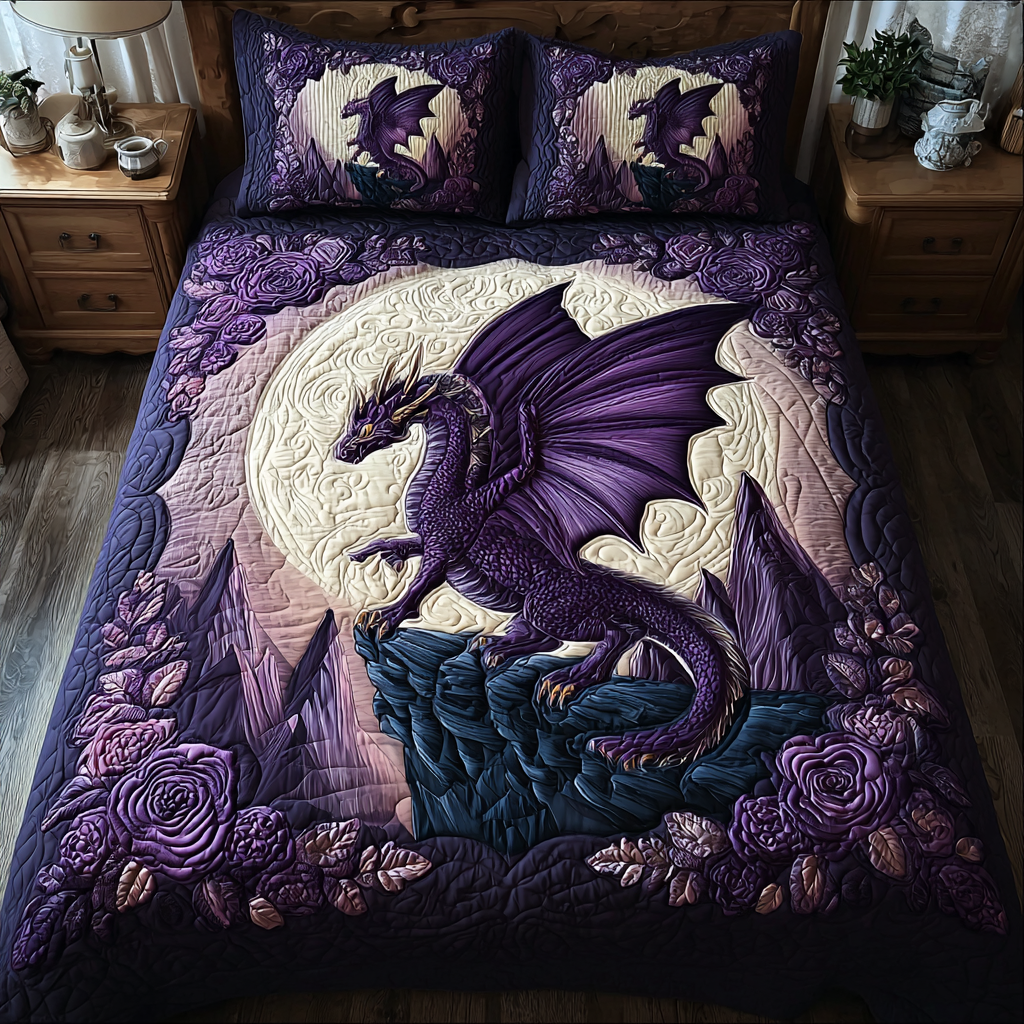 Dragon Fire Quilted Bedding Set Duvet Cover Bed Sheet Set Best Gifts For Dragon Lovers