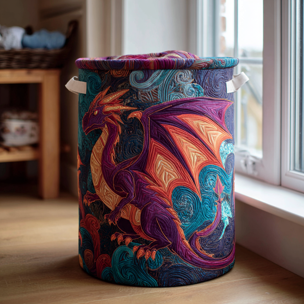 Dragon Flame Quilted Laundry Basket Practical Home Storage Gift with Quilted Design