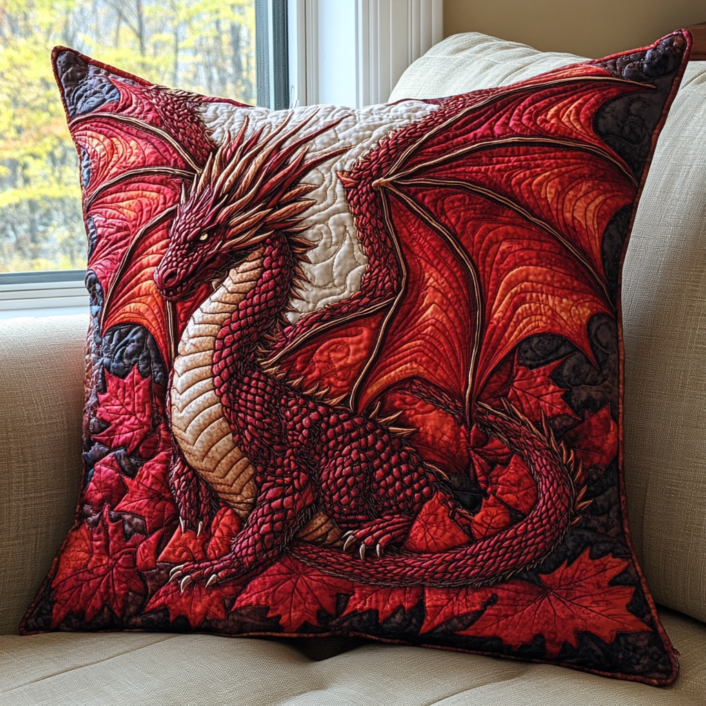 Dragon Flame Quilted Pillow Case Decorative Pillow Covers Dragon Gifts For Men